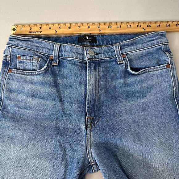 7 For All Mankind Blue Jeans High Waist Cropped Straight Size 30 - Picture 8 of 12